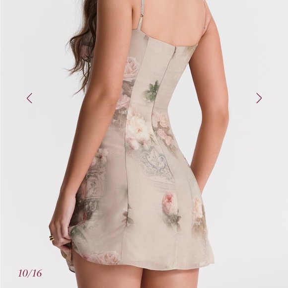 House of CB XS Christiana Beige Floral Mini Dress with Pink Rose Print - Picture 6 of 9